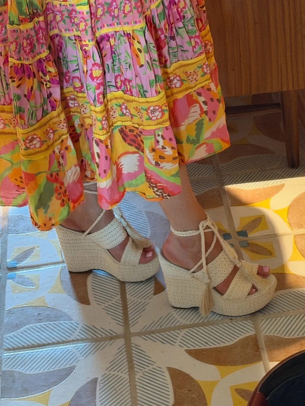SCHUTZ Cream Woven Espadrille Wedge Sandals with Ankle Ties
